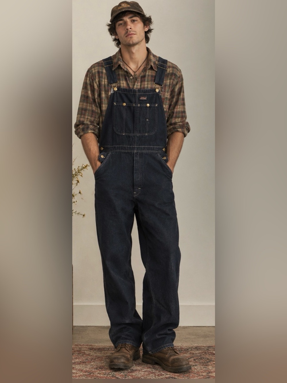 Dickies Blue Indigo Workwear Utility Denim Overalls with Front Bib Pocket 38x32